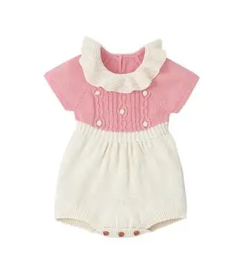 82W518 Pink Осенний комбинезон для девочек и мальчиков с оборками для новорожденных, вязаный шерстяной комбинезон, комбинезон, детская одежда, жилет, комбинезон - Цвет: 82W518 Pink
