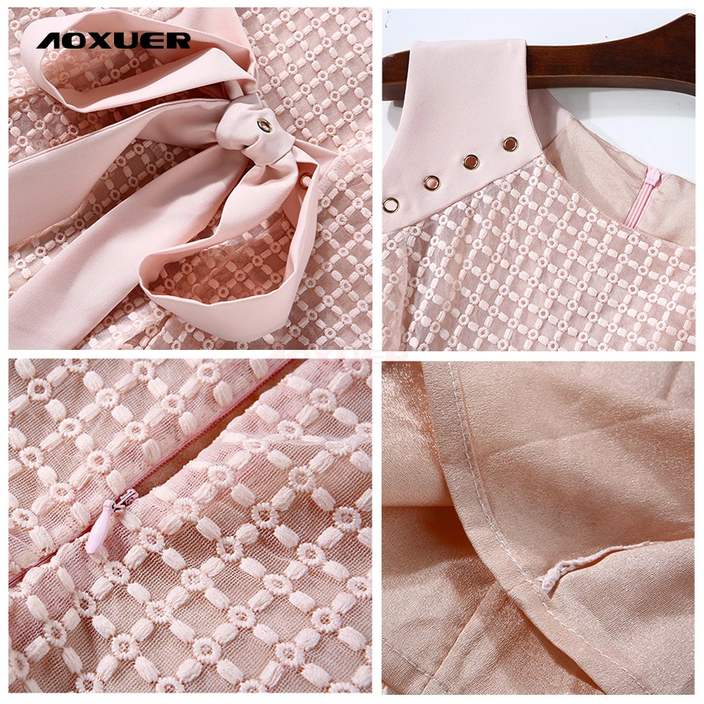 AOXUER Summer New Elegant Pink Lace Dress Women Sleeveless Fashion Casual Slim Short Office Dresses Vestidos Cortos Robe B288 | Женская