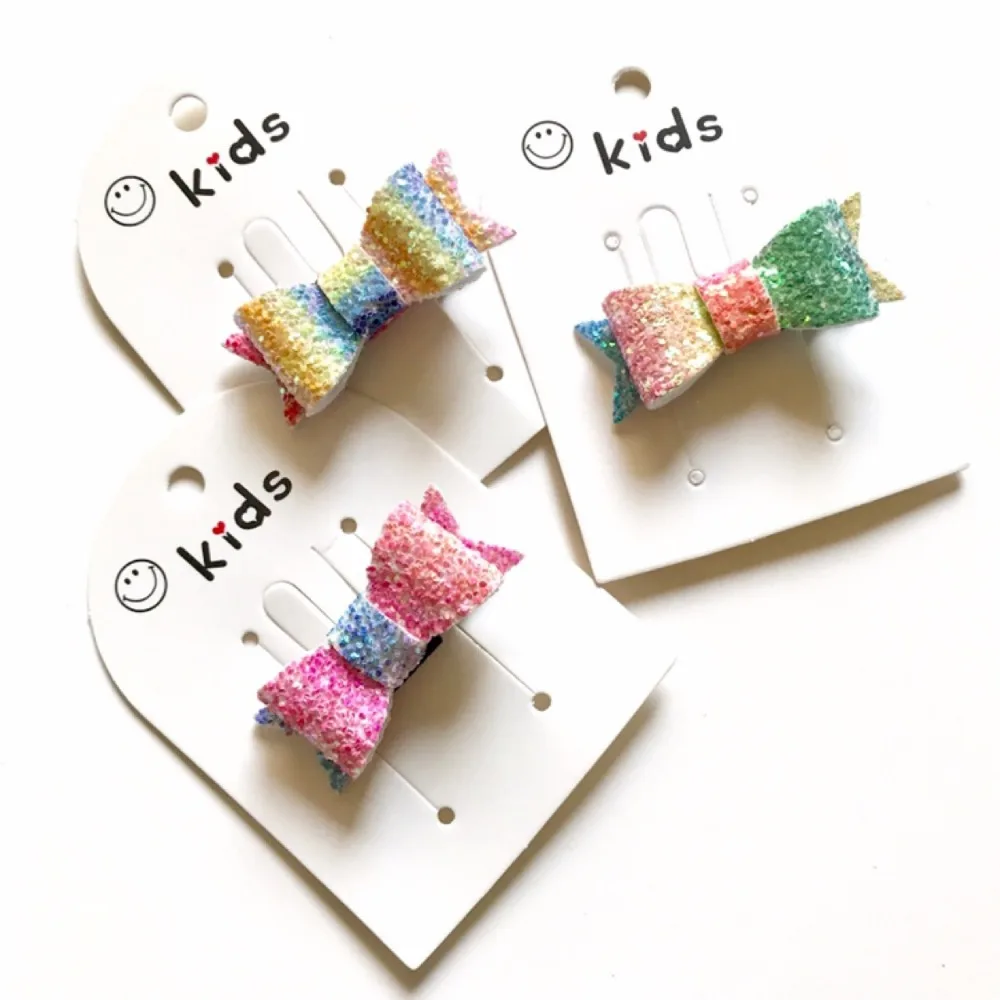 

12pcs Boutique Cute Glitter Gradient Rainbow Hair Bow Hairpins Solid Mini Bowtie Hair Clips Princess Fashion Hair Accessories