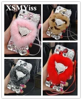 xsmyiss luxury bling rhinestone diamond fox rabbit fur soft phone case cover for iphone13 12 11 pro max 6s 7 8 plus x xr xs max