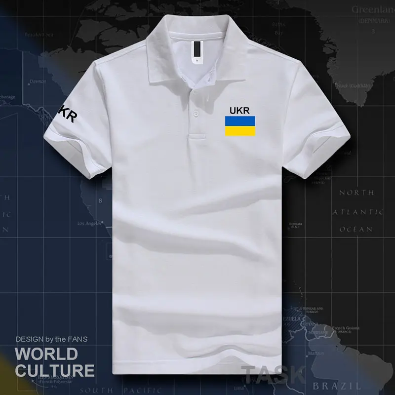 Украинские мужские рубашки поло с коротким рукавом, белые бренды, с принтом для страны, хлопок, Национальный командный флаг, новинка, UKR Ukrayina - Цвет: polo-White