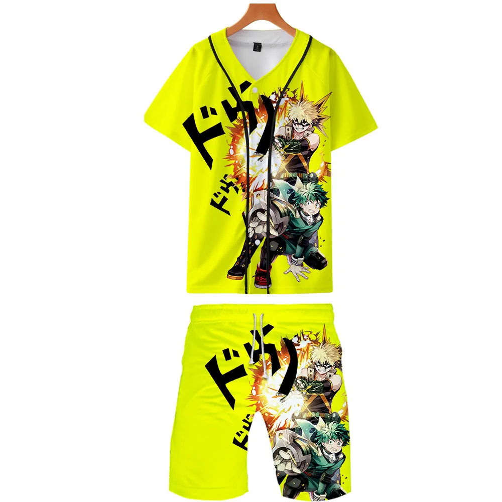 

My Hero Academia And Saint Seiya 3D Print Anime Shirt Harajuku Tops Cartoon Summer Casual Beach Men's Sets Japanese Streetwear