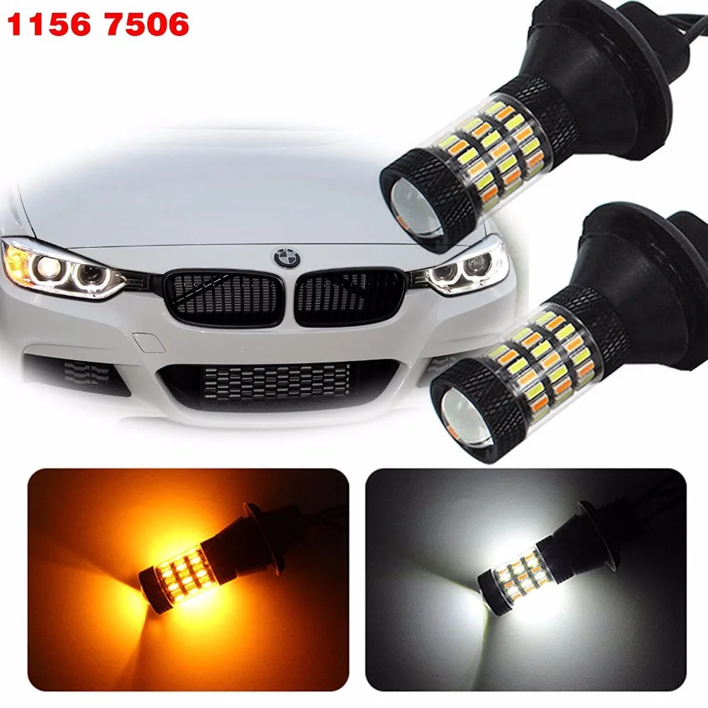 

One Set No Hyper Flash Bau15s 7507 Switchback LED Front Turn Signal Lights or DRL Bulbs Made with 60 pieces high power 4014-SMD