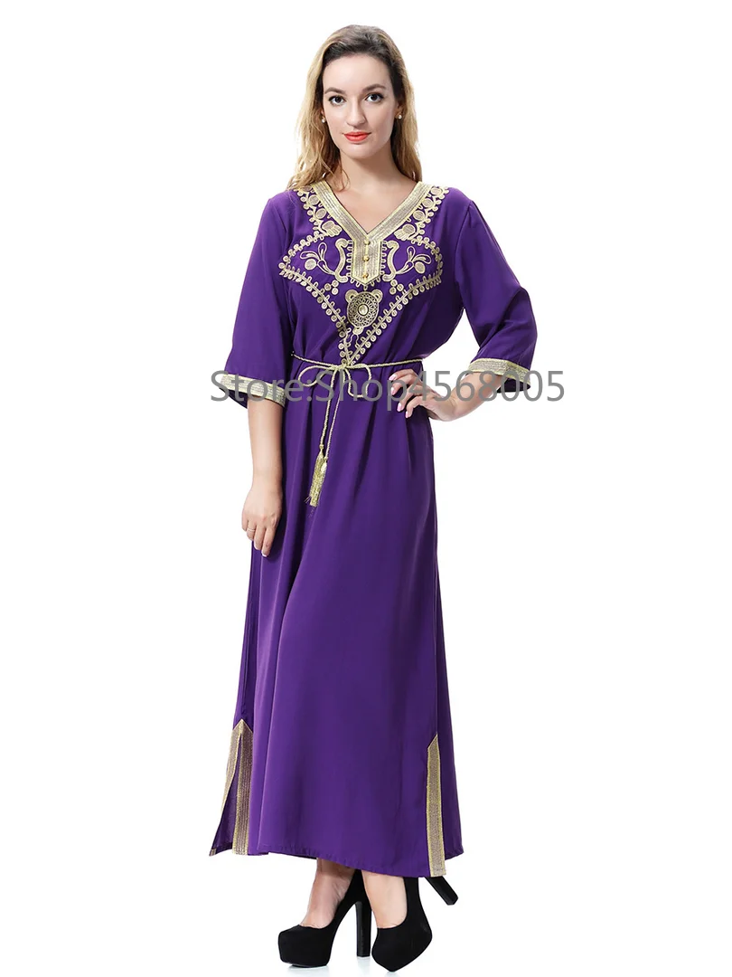 Элегантный мусульманин abaya Макси платье с вышивкой длинные халаты Туника