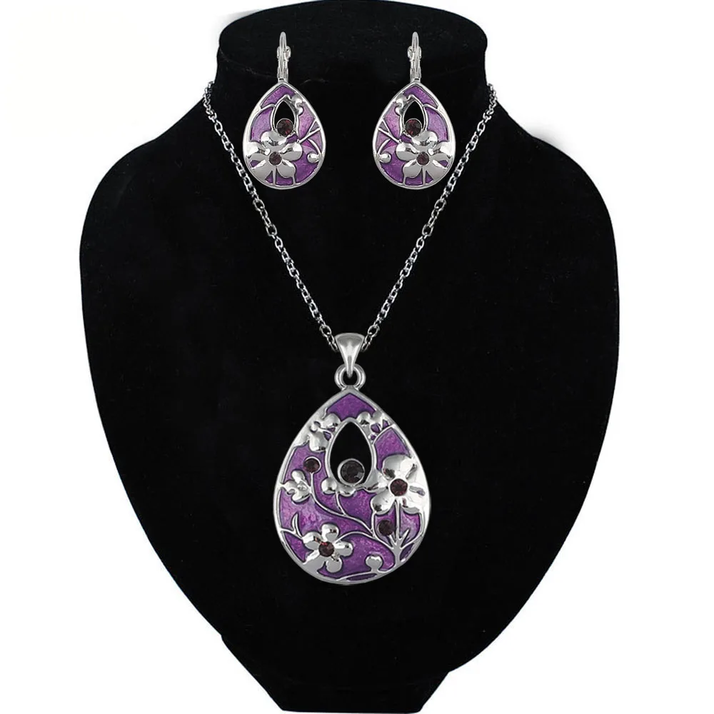 Charm Necklaces &ampPendants for Women 2 Color Water Drop Necklace Earrings Set Choker Crystal Rhinestone Pendant Jewelry Gift | Украшения