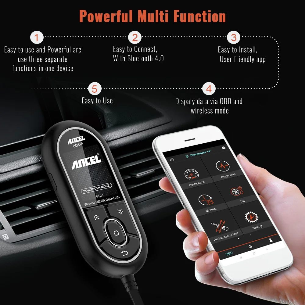 ANCEL BD310 OBD2 сканер Bluetooth Автомобильный 3 в 1 цифровой спидометр автомобиль на доске