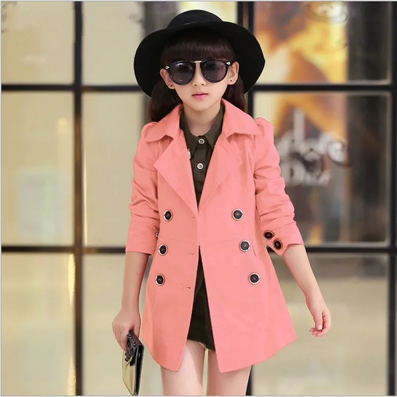 Girls Trench Coat High Quality Khaki Pink and Red Baby Jacket Kurtki Dla Dzieci |