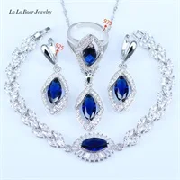 L& B, высокое качество, 925 серебряные ювелирные наборы, синий гранат, ожерелье/кольца/серьги/Браслеты/кулон для женщин, модные наборы