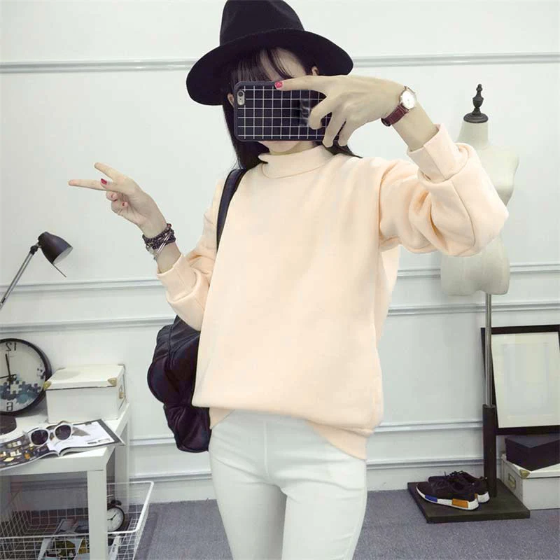 

Newly Autumn Winter Women Lady Hoodies Long Sleeves O Neck Solid Color Loose Casual Pullover Warm Sweatshirts m99