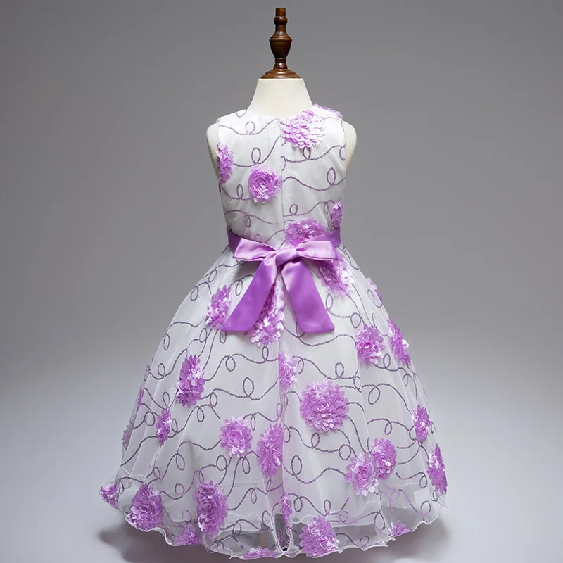От 4 до 12 лет Новое высококачественное платье с цветочной вышивкой для девочек
