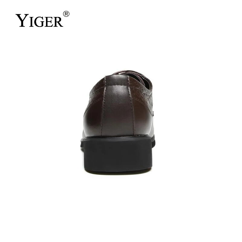 YIGER Человек платье обувь из натуральной кожи на шнуровке Для мужчин обувь в деловом стиле Для мужчин свадебные туфли черный/коричневый с острым носком 0139