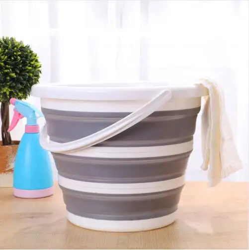 Round grey Силиконовое ведро для рыболовной акции складное ведро для мытья автомобиля на открытом воздухе рыболовные принадлежности для ванной кухни - Цвет: Round grey