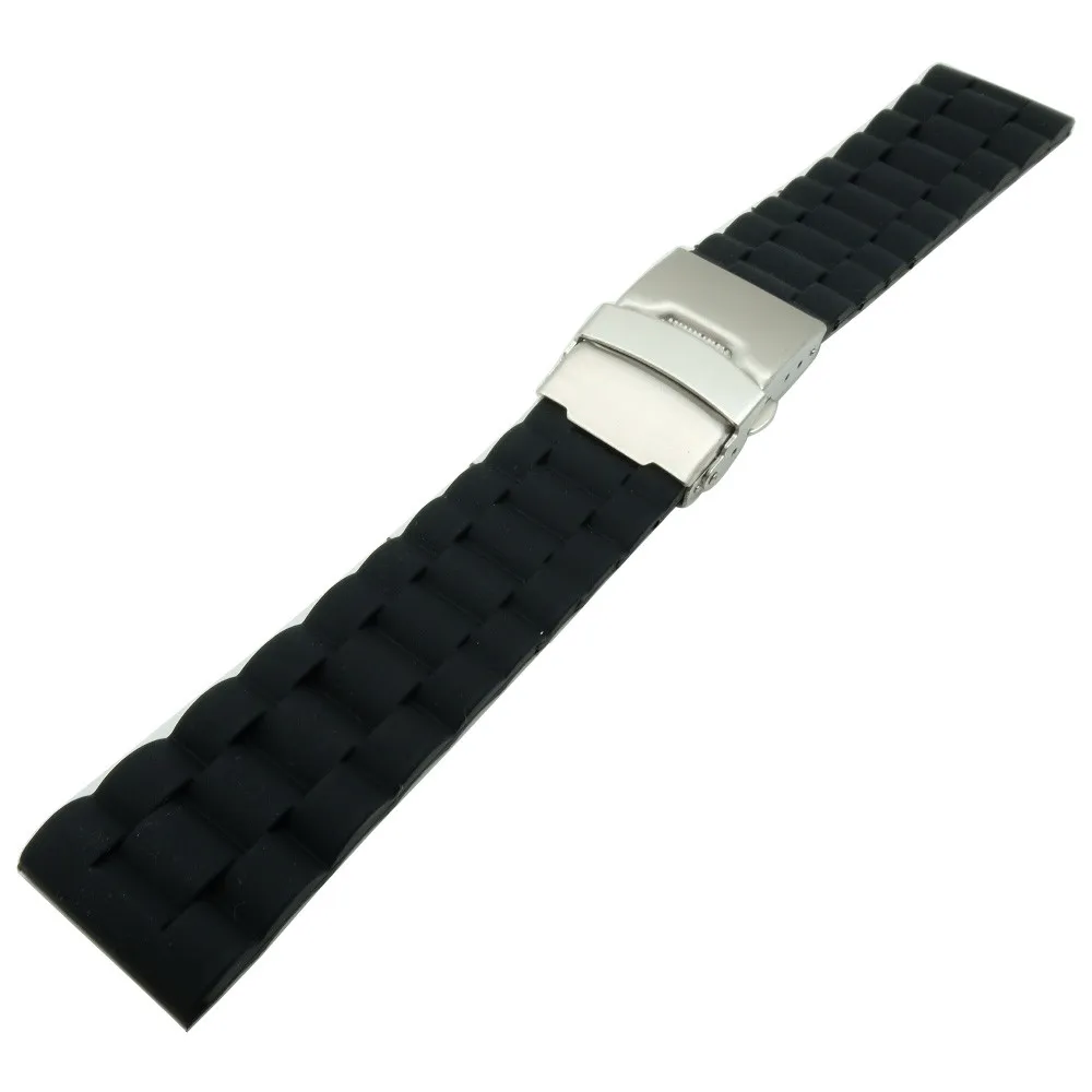 20 22 mm Rubber Watch Band Strap Straight End Bracelet Stainless Steel Double Folding Clasp Watchband For Any watchband | Наручные часы