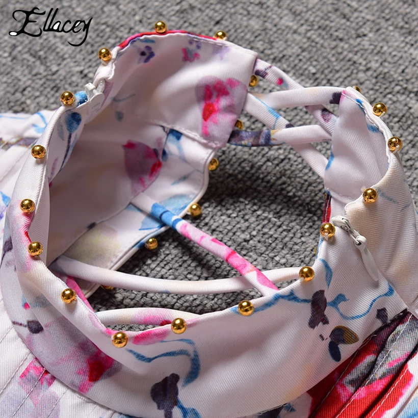 Ellacey/Новое высококачественное платье с цветочным принтом женское Плиссированное