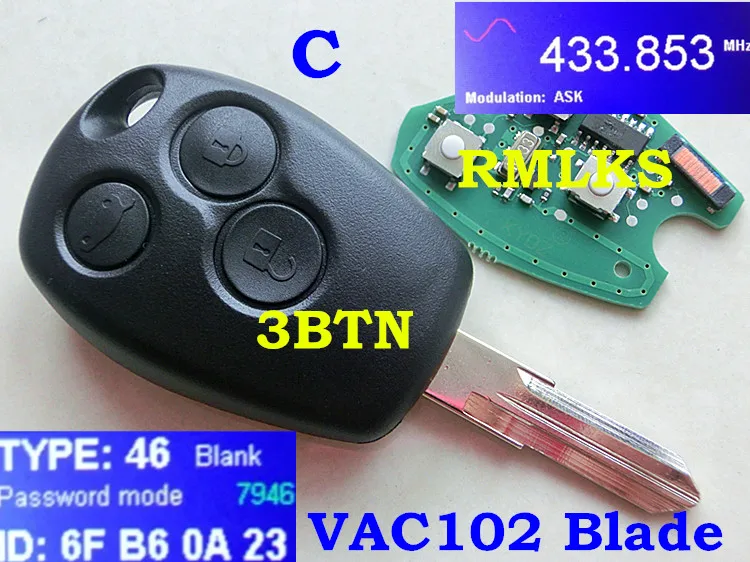 RMLKS дистанционный ключ 433 МГц PCF7946 PCF7947 чип с VAC102 Blade подходит для Renault Clio DACIA Logan Sandero