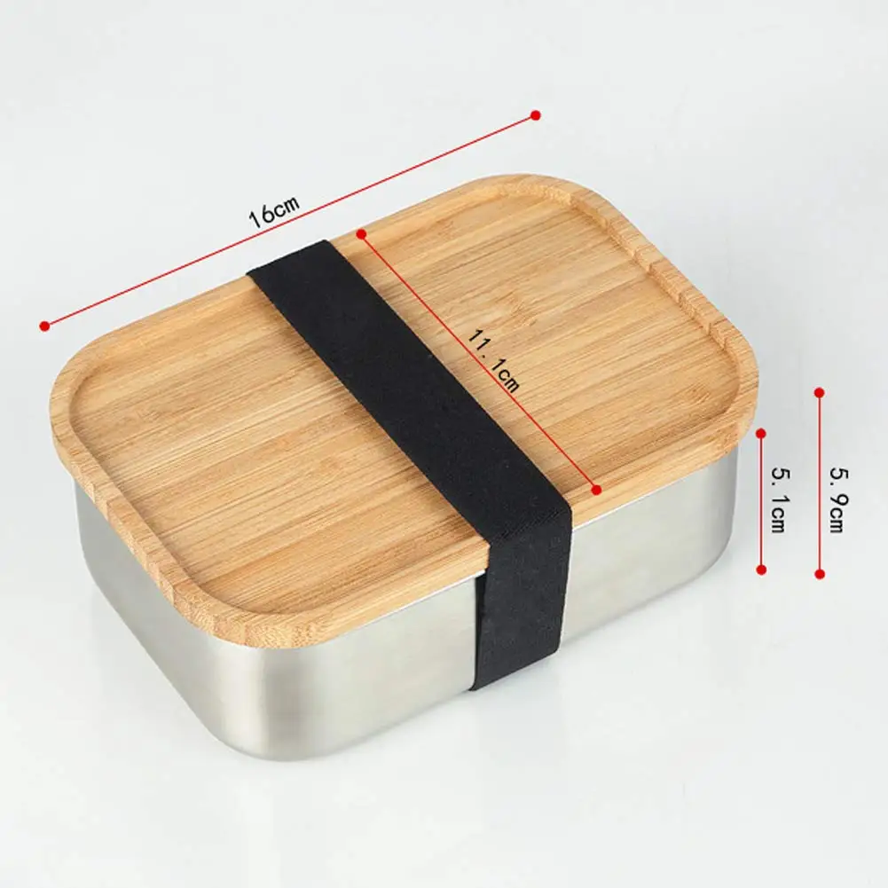 800ml Stainless Steel Lunch Box with Bamboo Lid Bento Sushi Snacks Container Convenient Holder Silver