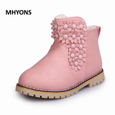 Розовый MHYONS/ модные ботинки для девочек детская обувь милые детские ботинки из искусственной кожи удобные мягкие ботинки martin для девочек Размеры 26-35 - Цвет: Розовый