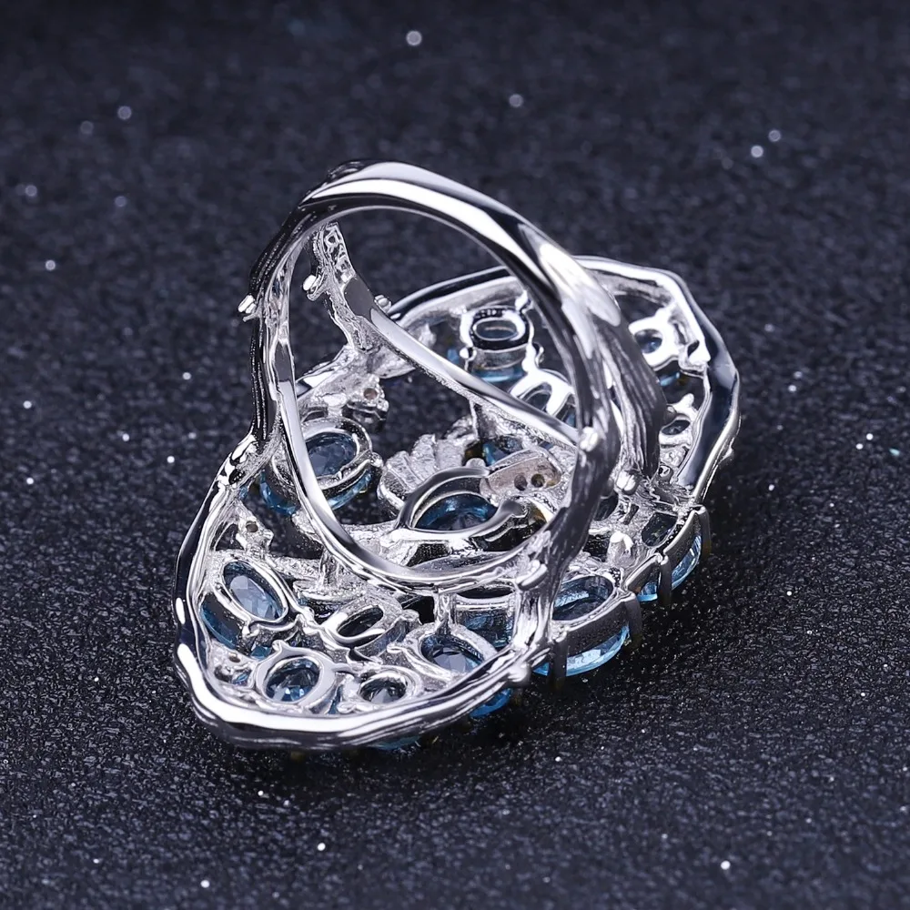 GEM'S балетное 925 пробы Серебряное кольцо ручной работы с лесными птицами для женщин Свадебное Кольцо 6.12Ct натуральный Швейцарский Голубой Топаз кольцо хорошее ювелирное изделие