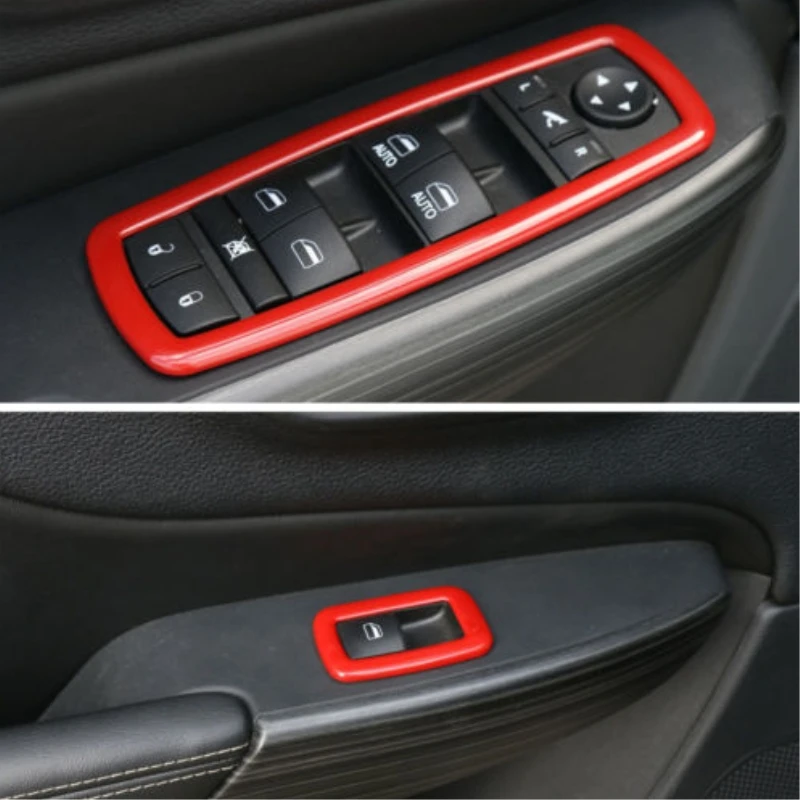 Car Accessories 4pcs ABS Red Window Switch Button Frame Trim Decal For Grand Cherokee Journey 2014-2016 Styling Covers | Автомобили и
