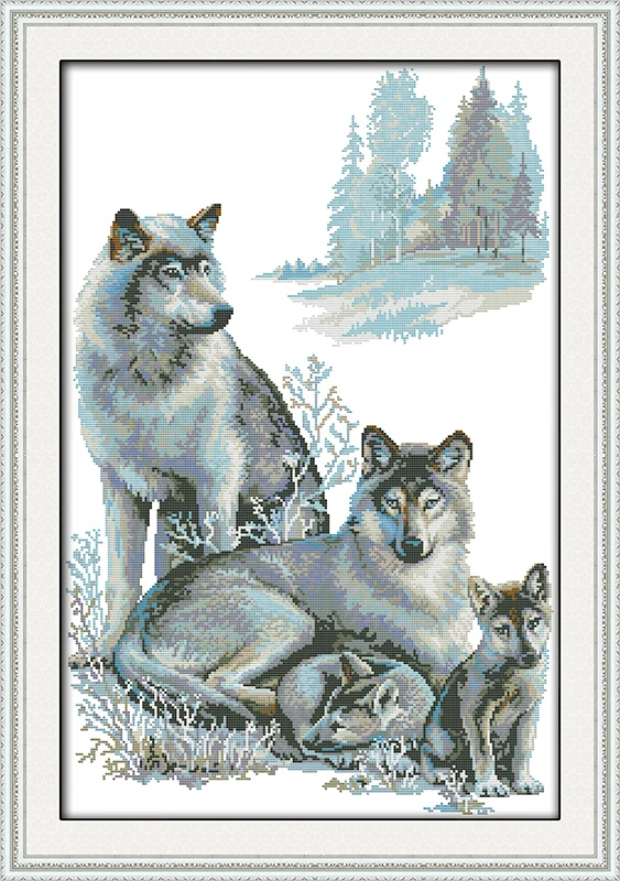 

Набор для вышивки крестиком A wolf family 14ct 11ct, предварительно отпечатанный холст, вышивка крестиком с животными, для влюбленных, рукоделие «сде...