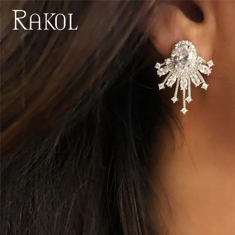 RAKOL Luxury Hot-Selling Top AAA Cubic Zircon Flower Shape Lovely Wedding Stud Earrings For Lady Party Dress Jewelry RE62282K | Украшения и