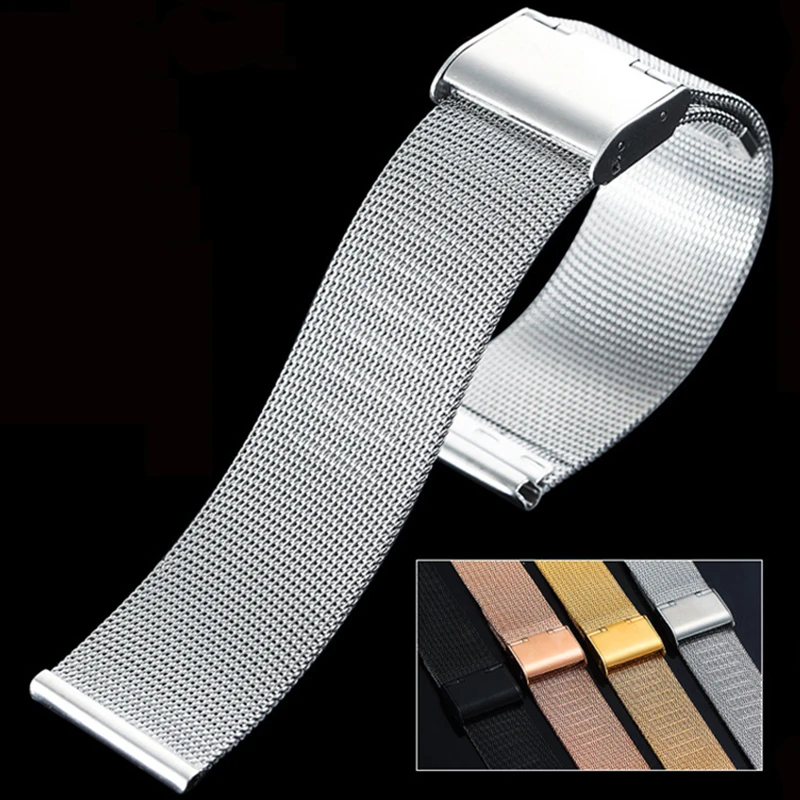 

Universal Milanese Watchband 12 14 16 18 20mm 22mm 24mm Silver Stainless Steel Strap Band Replacement Bracelet for Smart Watch