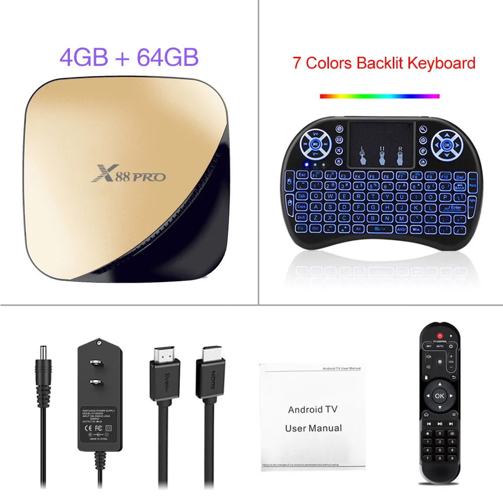 Gold 4G64Gbaklit X88 PRO Android 9,0 Smart tv Box 4G ram 64G Rockchip RK3318 5,8G Wifi 4K 60fps HD телеприставка Google медиа YouTube 1080P X88PRO - Цвет: Gold 4G64Gbaklit