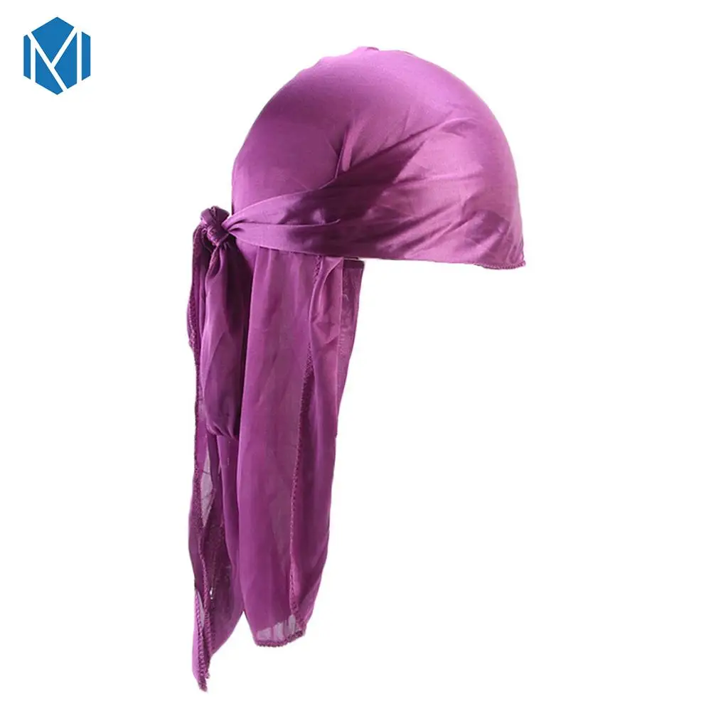 Purple M MISM модная мужская шелковая бандана пиратская шляпа с повязкой на голову, Повседневная однотонная мужская атласное шелковое тюрбан, головные уборы, аксессуары для волос - Цвет: Purple