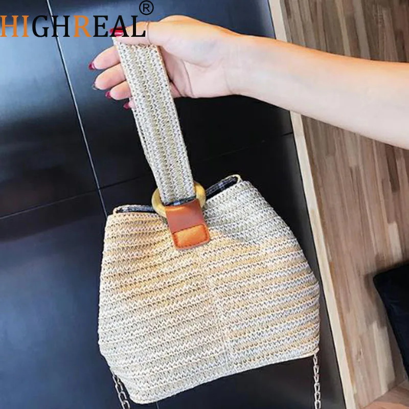 

New Summer Straw Bags Women Beach Crossbody Buckets Vintage Small Shoulder Bags Party Handbags Straw Ladies Messenger Bag