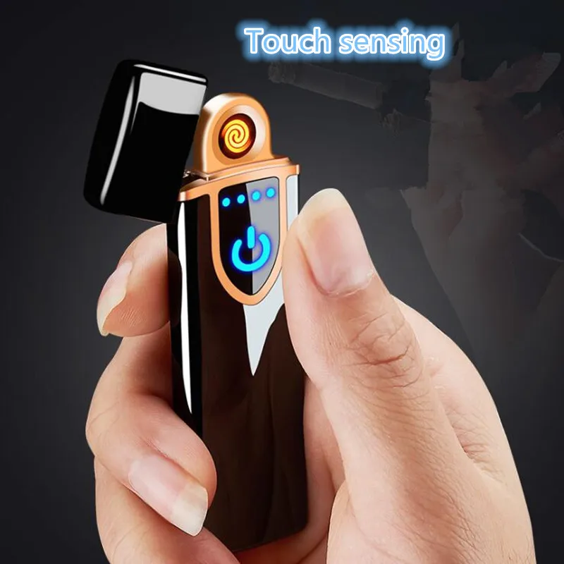 Тонкая зарядка через USB Зажигалка с сенсорным экраном зажигалки для электронных сигарет маленький ветрозащитный негорящий перезаряжаемый Электрический Зажигалка