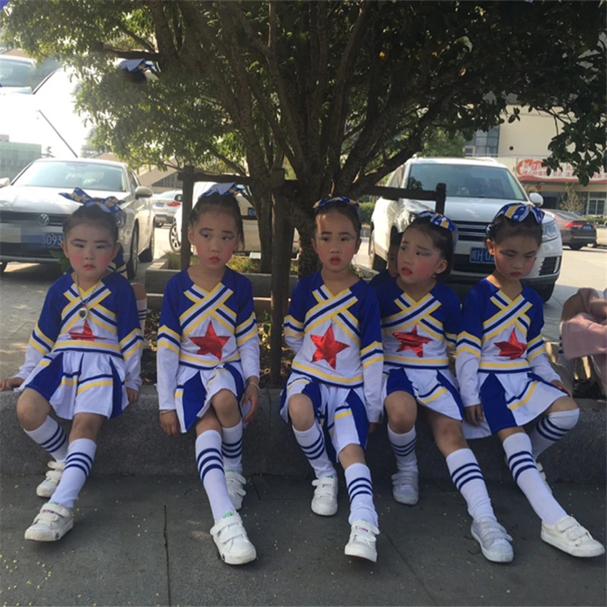 

Kids Adult Cheerleader Costumes Student Football Game Competitions Clothing Set Top Skirt Dance Cheerleading Uniforms with Socks