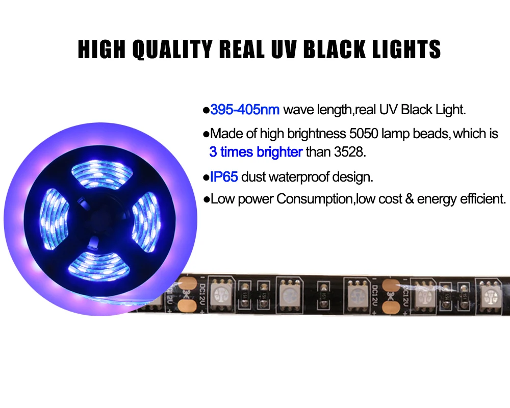 УФ черные огни DC12V SMD5050 395 405nm Гибкая полоса IP65 для наружного использования лодки