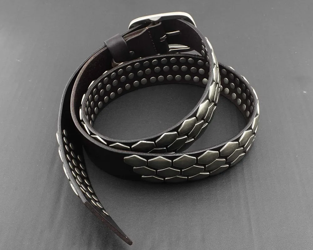 Мужской Байкерский ремень из натуральной кожи с металлическими блестками|gift