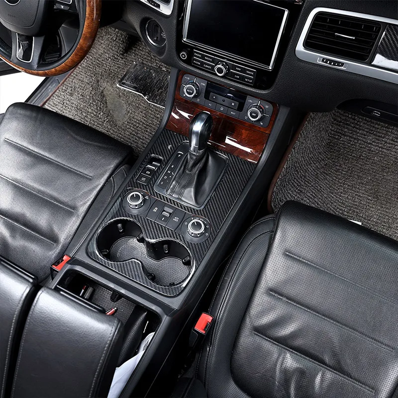 Настоящий материал из углеродного волокна для Volkswagen Touareg 2011- Автомобильная центральная консоль панельная Накладка для коробки передач отделка Аксессуары для LHD