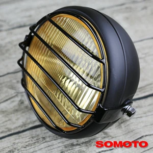 black with mesh 6,9 дюймов Универсальный Винтаж желтые мотоциклетные стекло Винтаж изготовленные на заказ фары 12V 35W H4 око certifited фары с предохранителем - Цвет: black with mesh