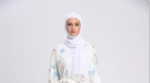 white scarf Мусульманская вышивка abaya 3D Цветочный Макси платье кардиган длинные халаты Туника кимоно Рамадан Турция Исламская одежда поклонение службы - Цвет: white scarf