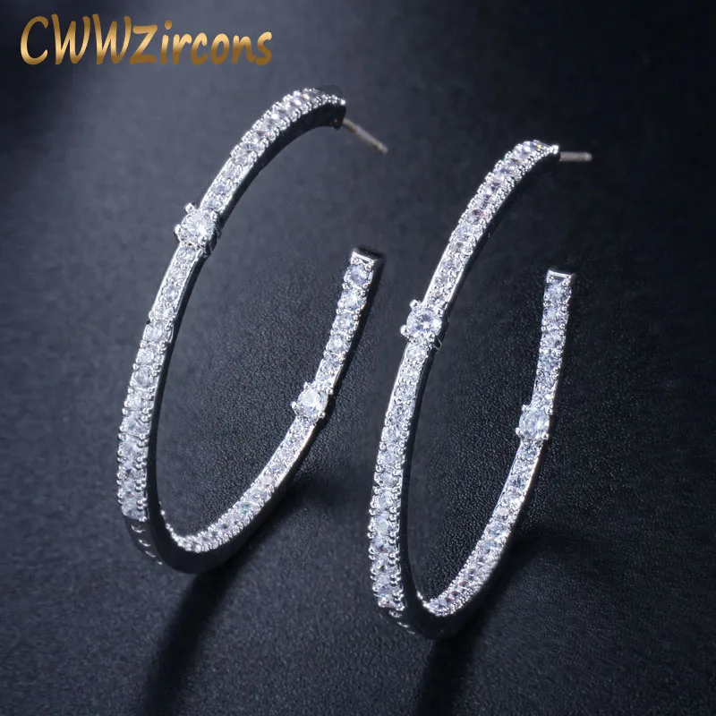 CWWZircons Модные женские круглые серьги-кольца с микро кубическим цирконием, большие серебряные серьги-кольца, ювелирные изделия CZ428 - Окраска металла: silver