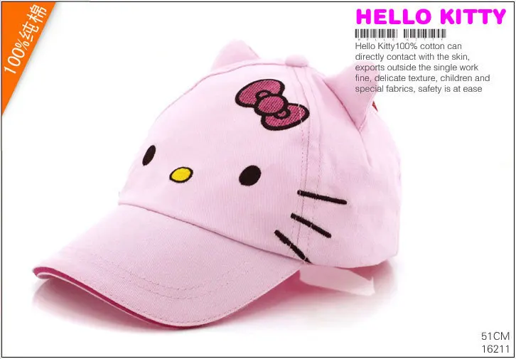 2013 fashion little hellokitty caps snapback lovely pink cat with ears kids hats cheap sunbonnet for children girls baseball cap |
