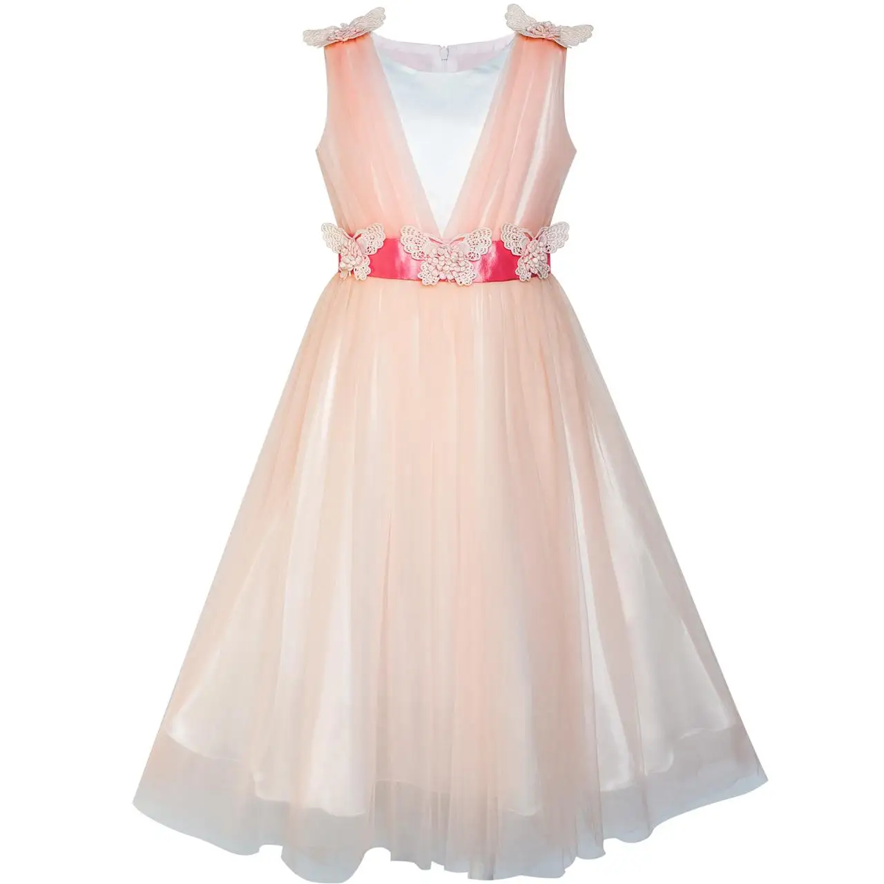 Flower Girl Dress Peach Ruffle Butterfly Wedding Bridesmaid 2020 Summer Princess Party Dresses Clothes Size 6-14 Carnival | Детская