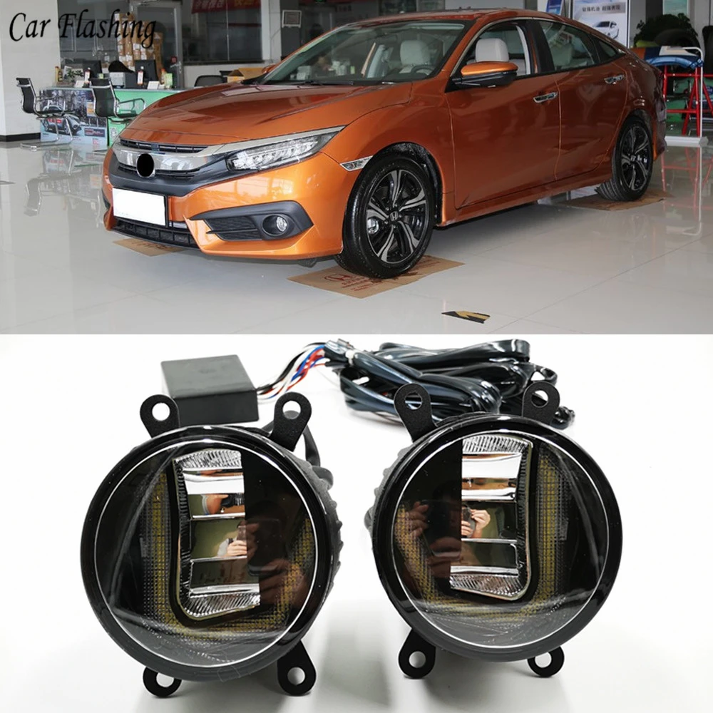 3-в-1 функции автоматического светодиодный для Honda Civic DRL дневного света автомобилей противотуманный прожектор с желтый сигнал