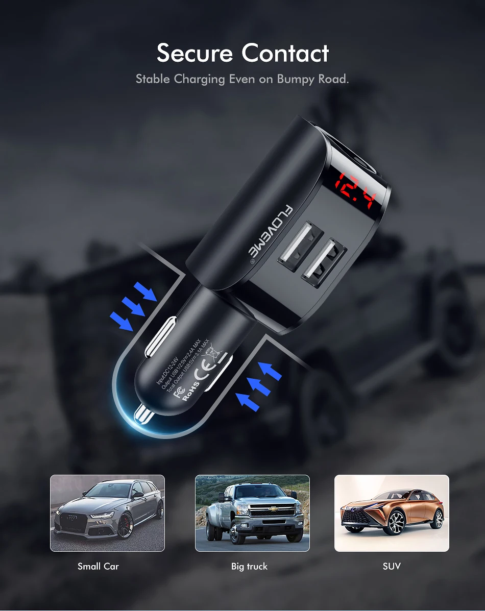 FLOVEME автомобильное зарядное устройство USB цифровой Дисплей gps-адаптер для Xiaomi Redmi Note 7 3.1A быстрый автомобиль-Зарядное устройство для iPhone 8 7 Зарядные устройствы