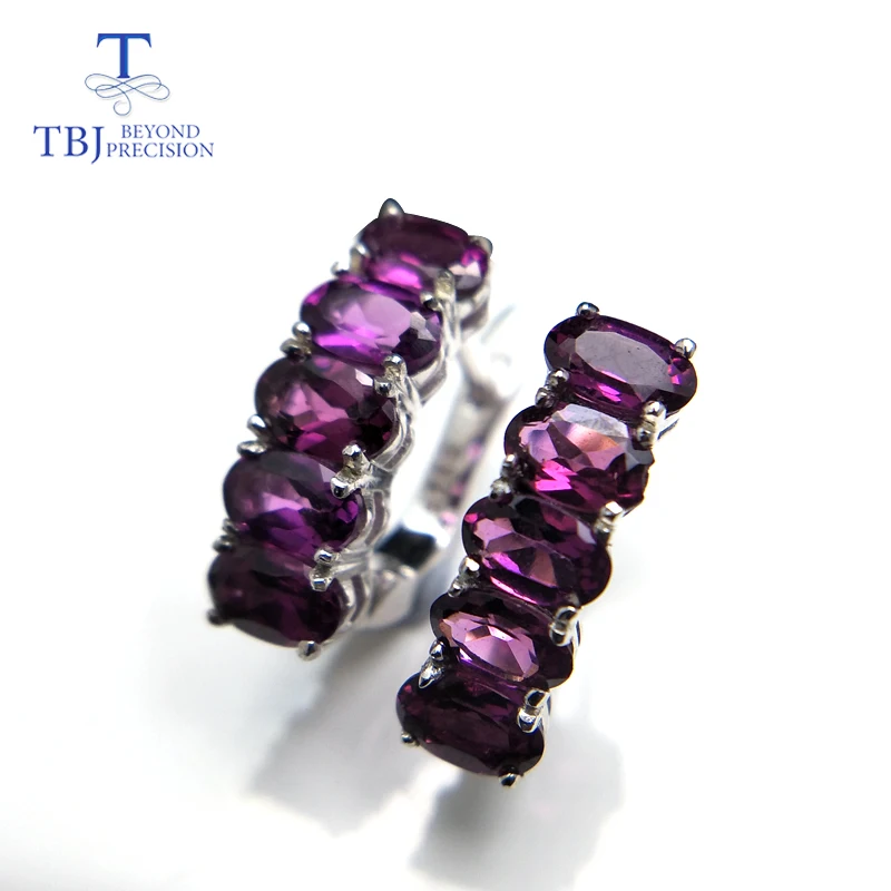 TBJ милые серьги с застежкой натуральным фиолетовым родолитом драгоценным камнем