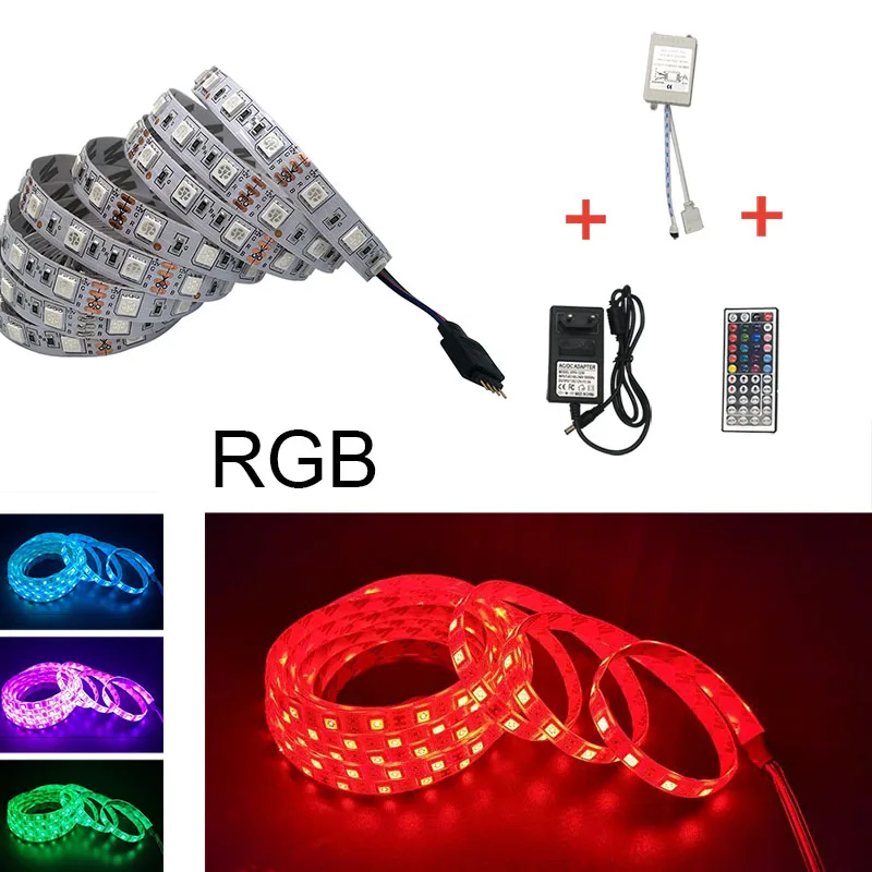 5050 Светодиодная лента постоянного тока 12В RGB 5м вольт Водонепроницаемая 60LED/м
