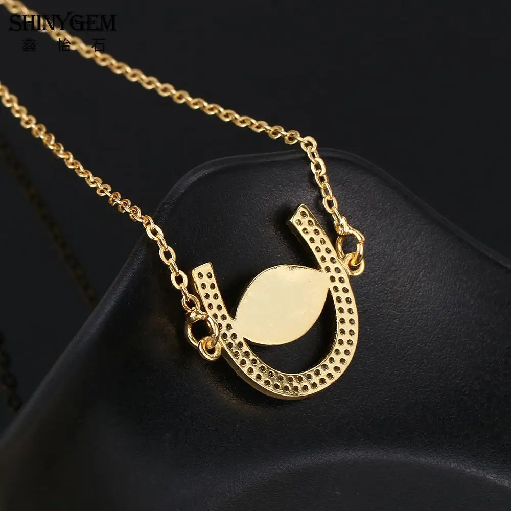 ShinyGem Золотая подвеска в виде подковы ожерелье 4 цвета натуральный Друза камень s