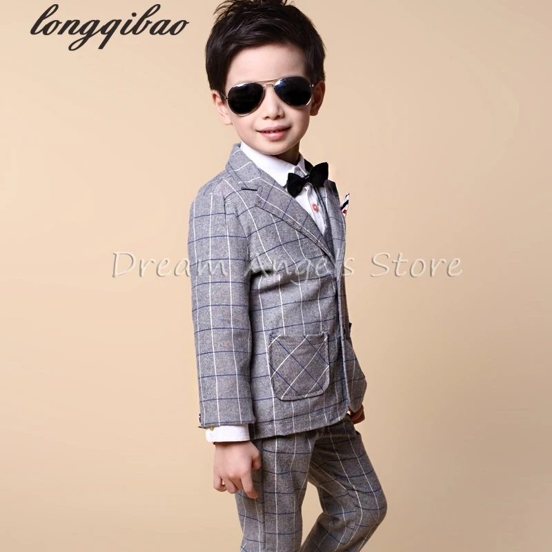 Блейзер для мальчиков Весенняя детская одежда костюм Официальный клетчатый