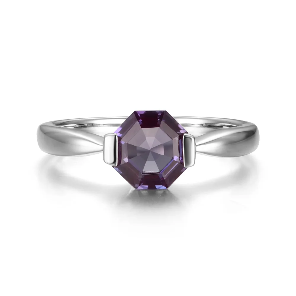 Лейдж Jewelry лаборатория создана Александрит Gem стерлингового серебра 925 Июнь Камень Octagon Вырезать вечерние пасьянс кольцо для женщин