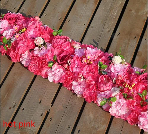 hot pink Искусственная Роза гортензии 100x25 см, цветочные строчки для свадебной вечеринки, арка и Т-станция, декоративные цветы, сделай сам - Цвет: hot pink