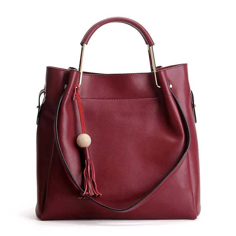 

Luyo New Fashion Genuine Leather Tassel Metal Handle Shoulder Handbags Summer Luxury Brand Bag Women Top-handle Vintage Sac