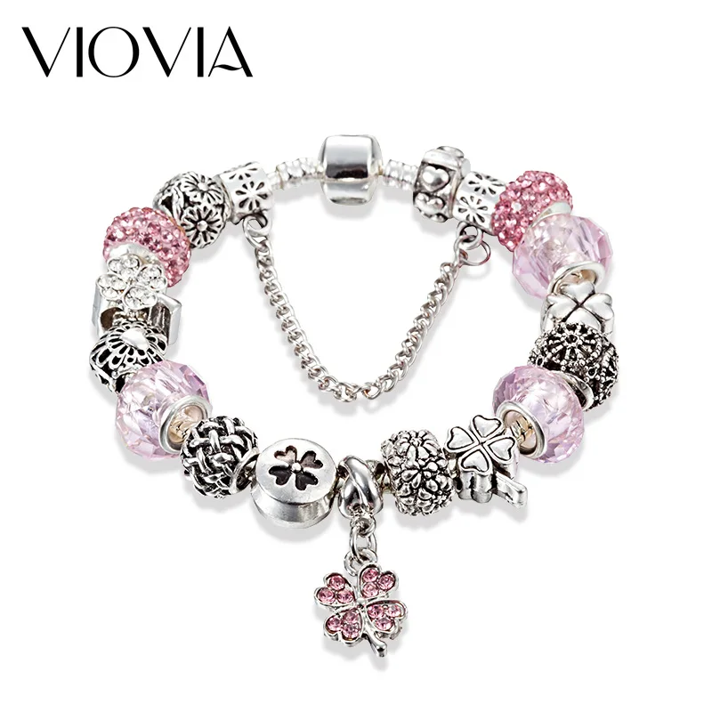 VIOVIA 2019 новый счастливый клевер очаровательные браслеты и красивый розовый цвет