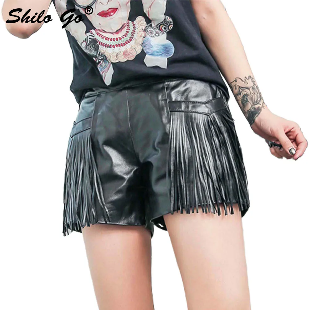 Женские кожаные шорты весенние модные из натуральной овечьей кожи с бахромой по
